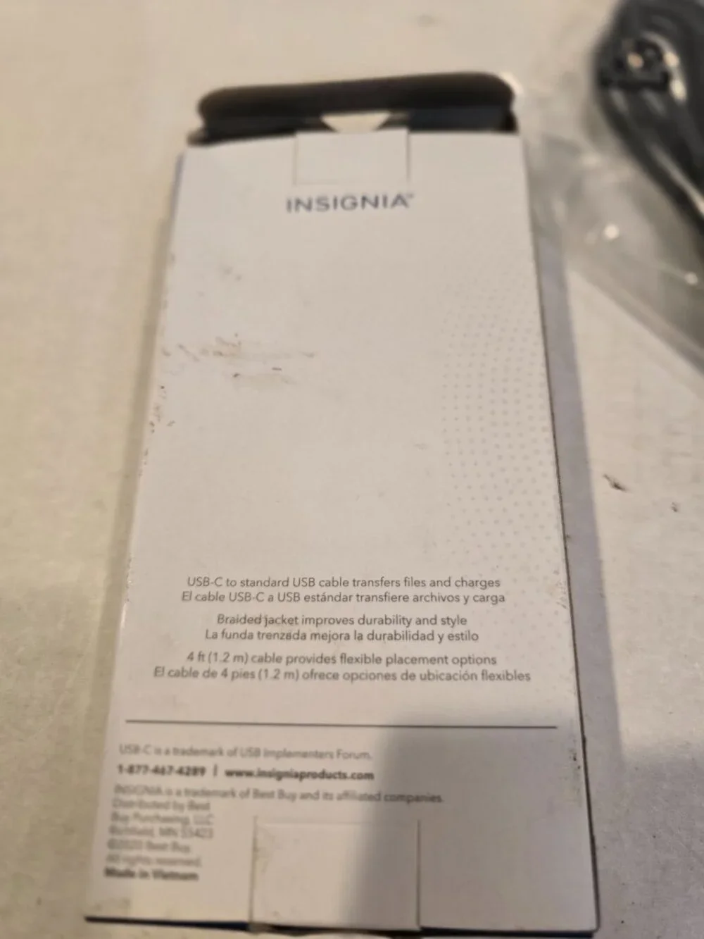 Charging Cord USB-C to USB Gray Braided 4 feet Insignia NEW in Box
